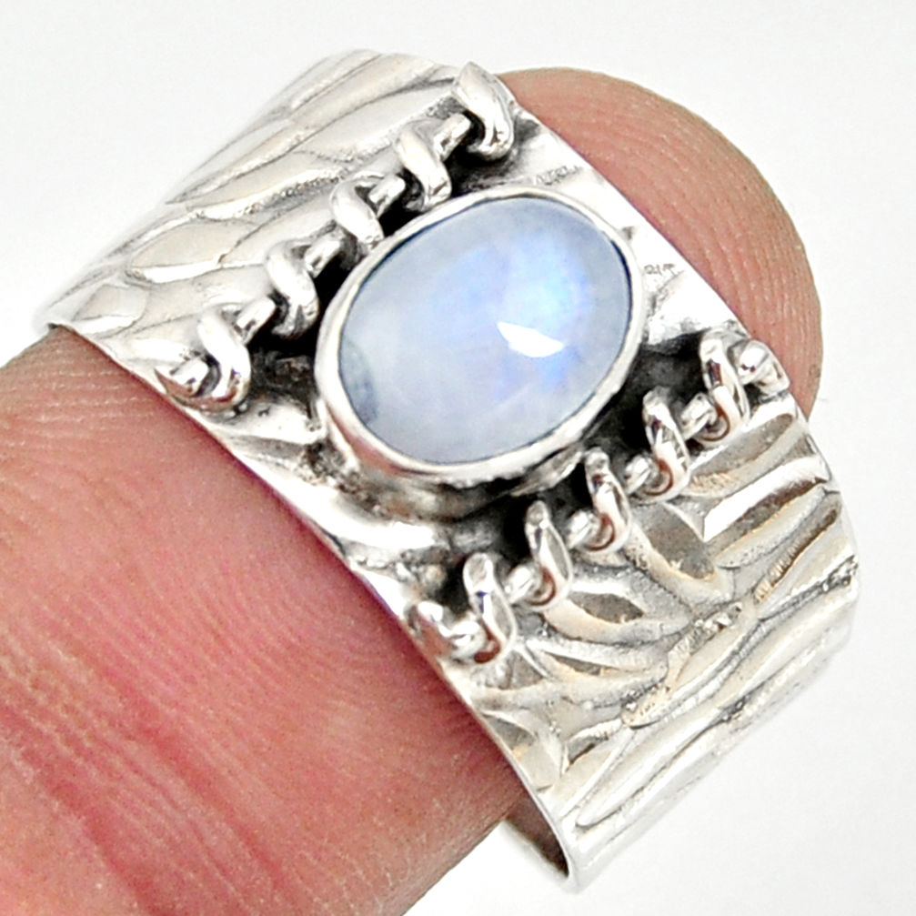 2.12cts natural rainbow moonstone 925 silver solitaire ring size 9 r34460