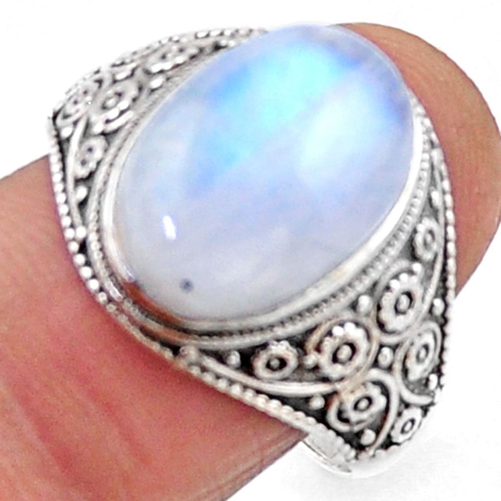 6.31cts natural rainbow moonstone 925 silver solitaire ring size 9 r54640