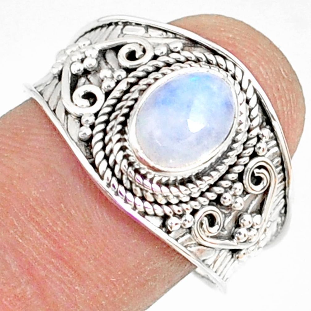 2.17cts natural rainbow moonstone 925 silver solitaire ring size 9 r81461