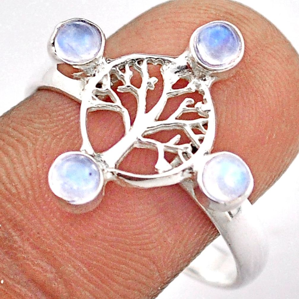 1.20cts natural rainbow moonstone 925 silver tree of life ring size 9 t88740