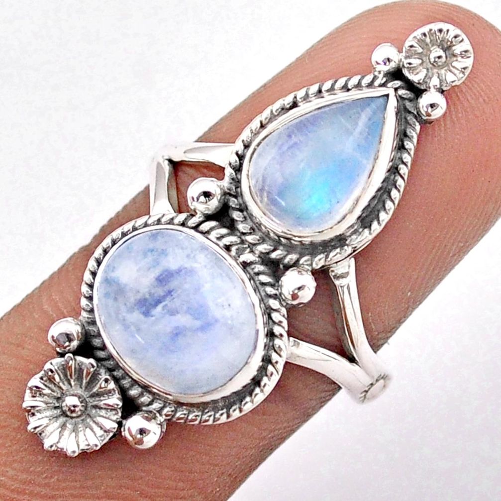 7.31cts natural rainbow moonstone 925 sterling silver flower ring size 7 t86539