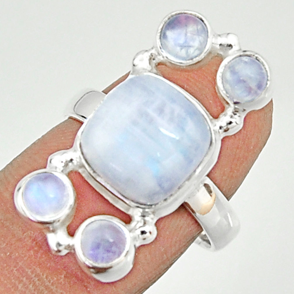 7.78cts natural rainbow moonstone 925 sterling silver ring jewelry size 7 r22242
