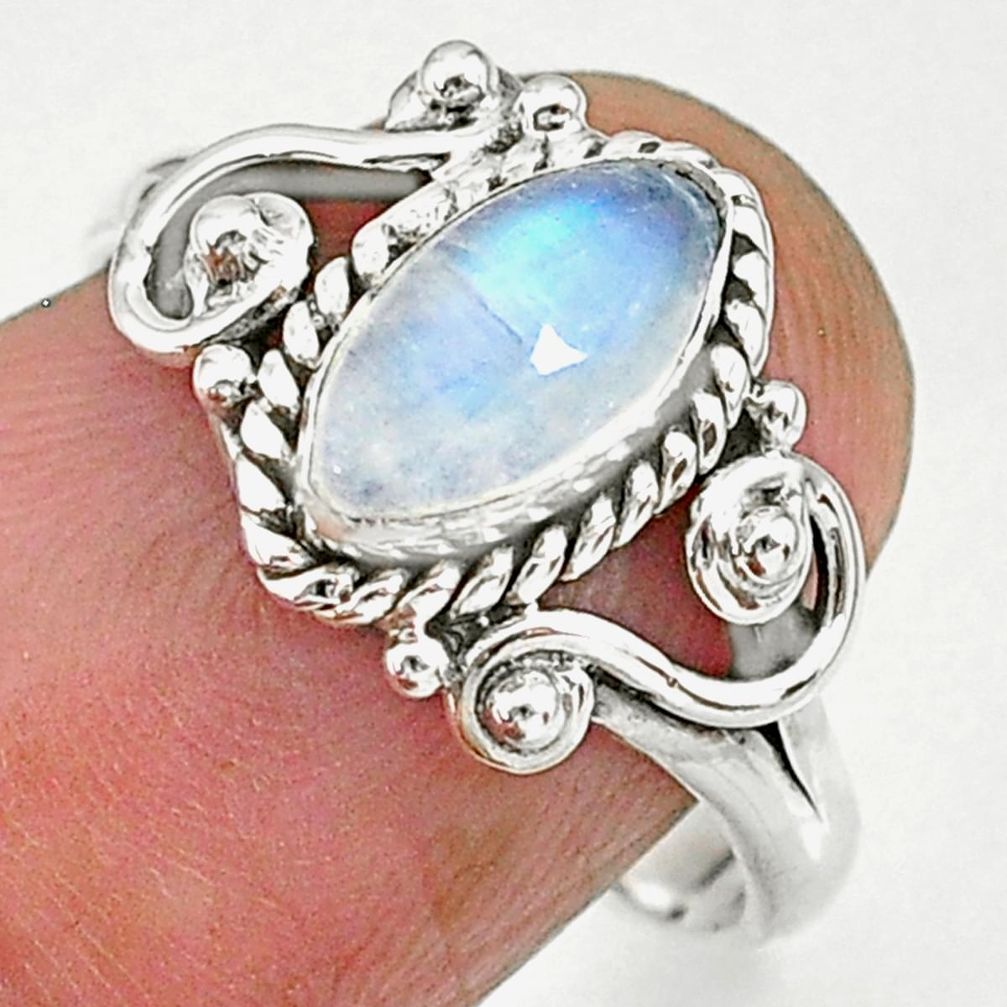 2.43cts natural rainbow moonstone 925 sterling silver ring jewelry size 7 r90057