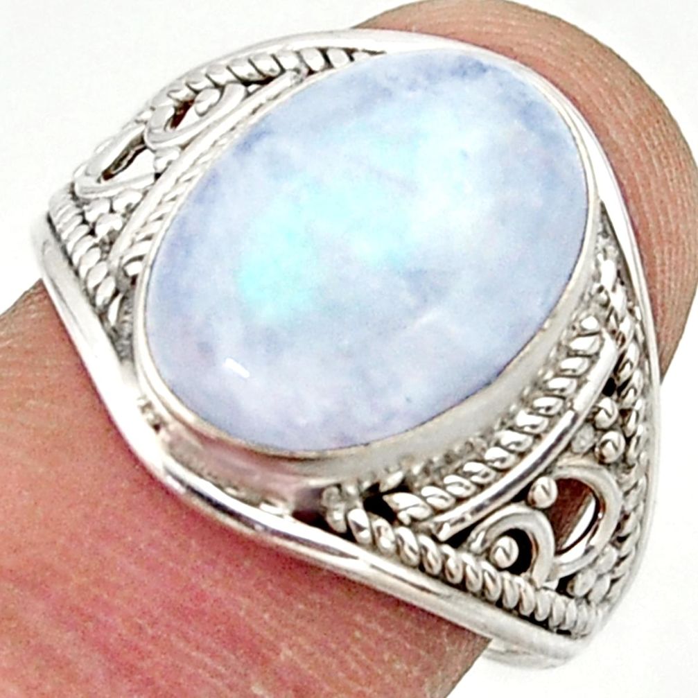 6.53cts natural rainbow moonstone 925 sterling silver ring jewelry size 9 r42796
