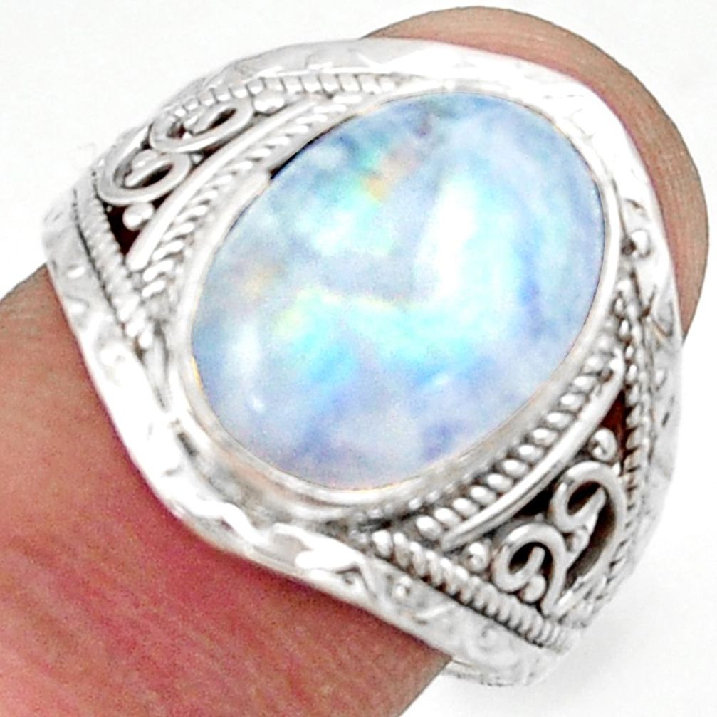 6.64cts natural rainbow moonstone 925 sterling silver ring jewelry size 9 r42818