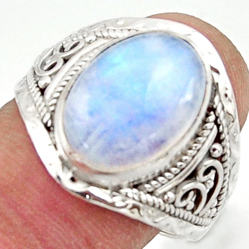 6.77cts natural rainbow moonstone 925 sterling silver ring jewelry size 9 r42820