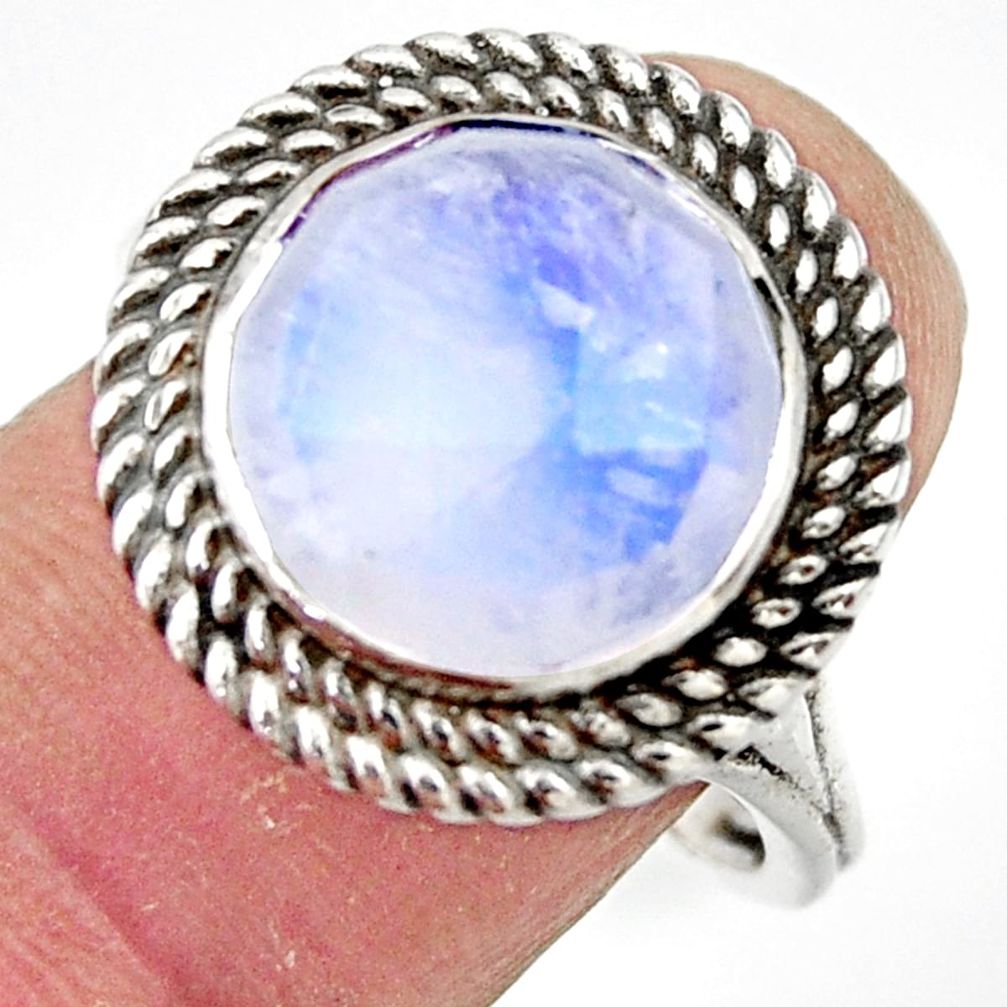 6.81cts natural rainbow moonstone 925 sterling silver ring jewelry size 9 r44927