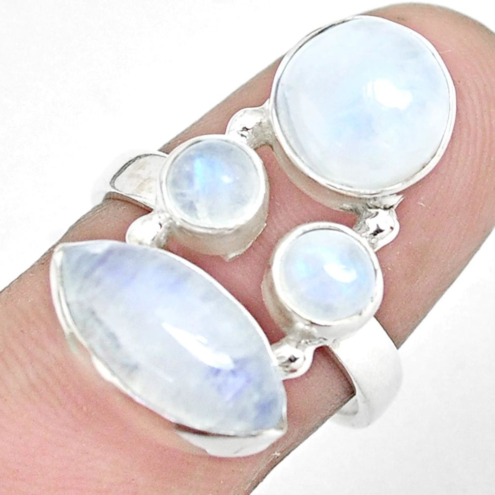 11.00cts natural rainbow moonstone 925 sterling silver ring size 7.5 p32050