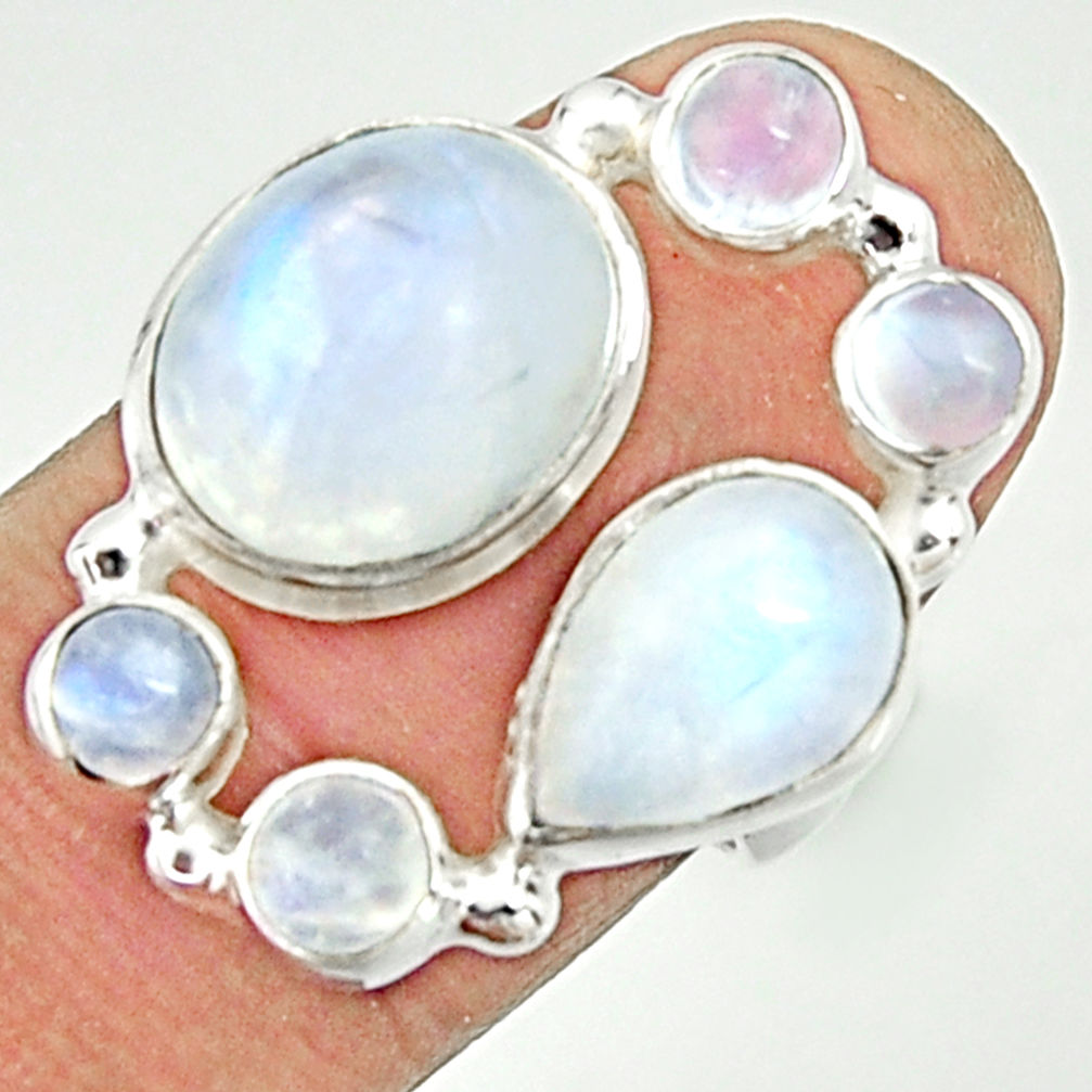 10.54cts natural rainbow moonstone 925 sterling silver ring size 6.5 r22230