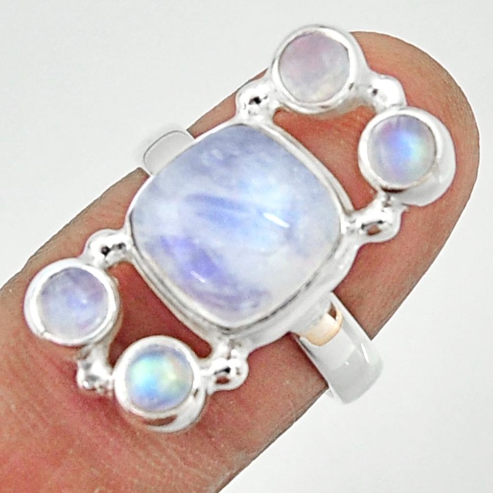 7.78cts natural rainbow moonstone 925 sterling silver ring size 6.5 r22243