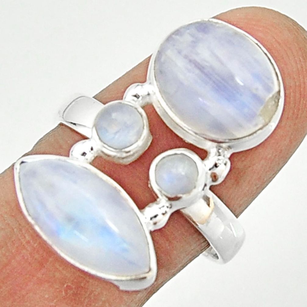 12.64cts natural rainbow moonstone 925 sterling silver ring size 7.5 r22259