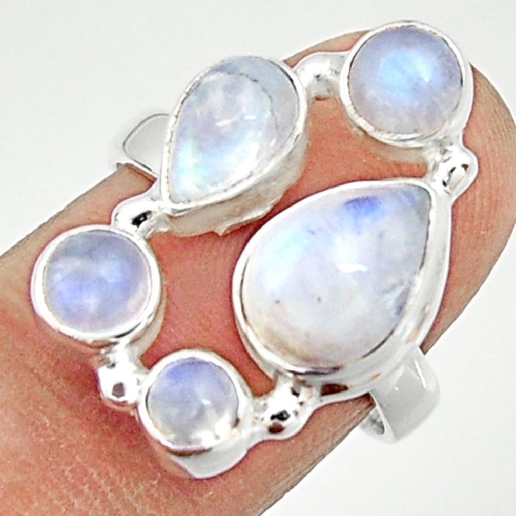 8.42cts natural rainbow moonstone 925 sterling silver ring size 7.5 r22260