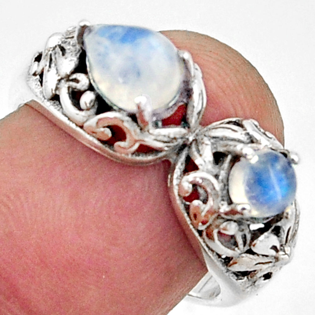 2.33cts natural rainbow moonstone 925 sterling silver ring size 7.5 r40898