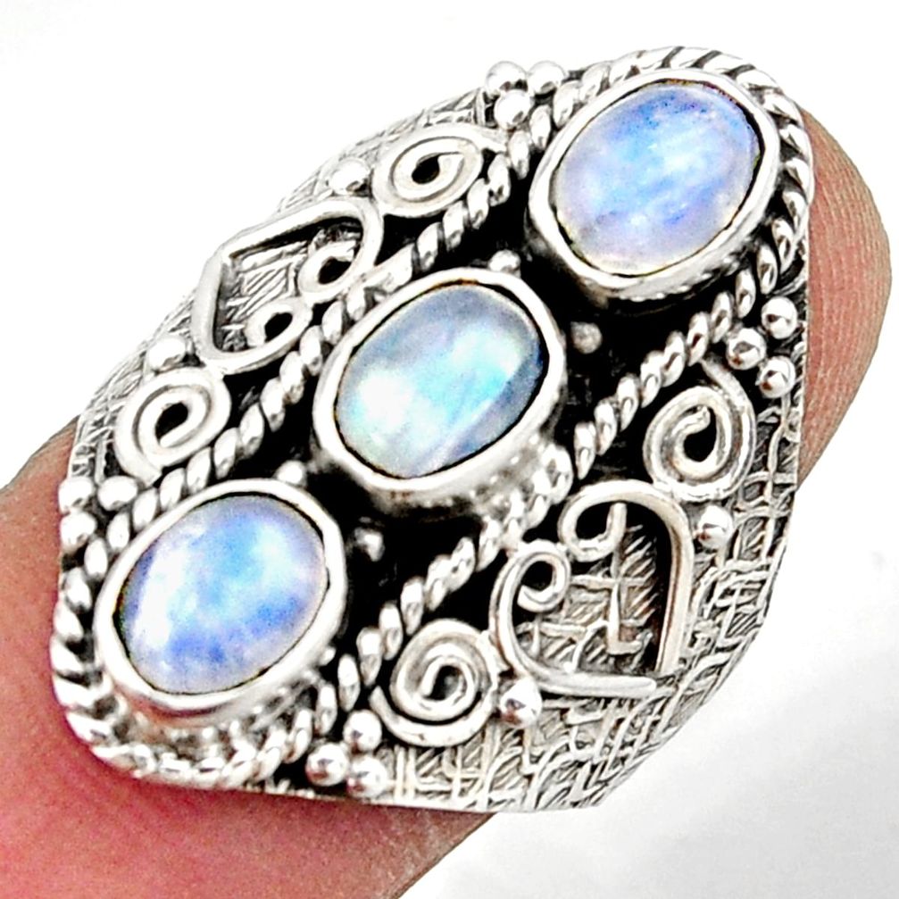 4.67cts natural rainbow moonstone 925 sterling silver ring size 8.5 r42478