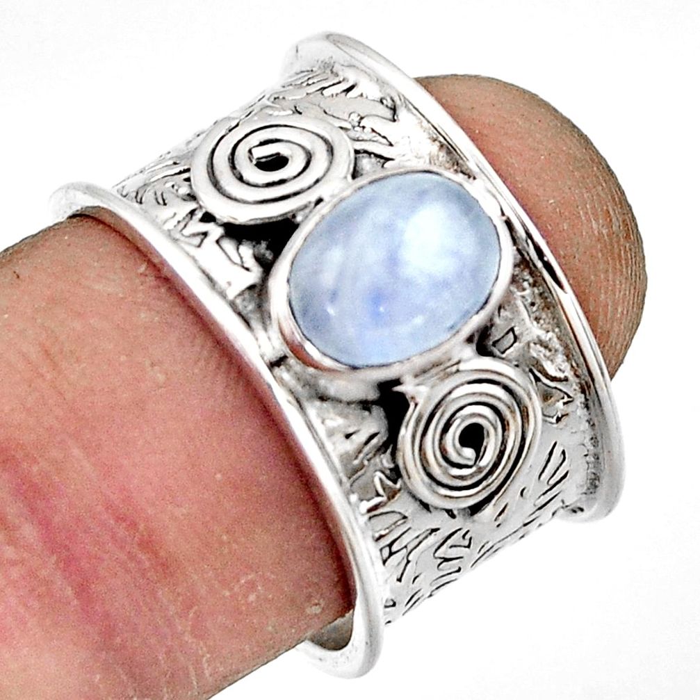 2.10cts natural rainbow moonstone 925 sterling silver ring size 7.5 r44275