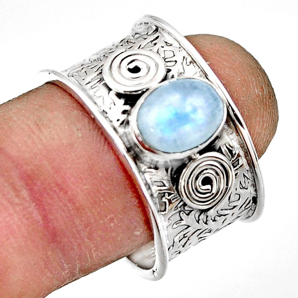 1.85cts natural rainbow moonstone 925 sterling silver ring size 8.5 r44276