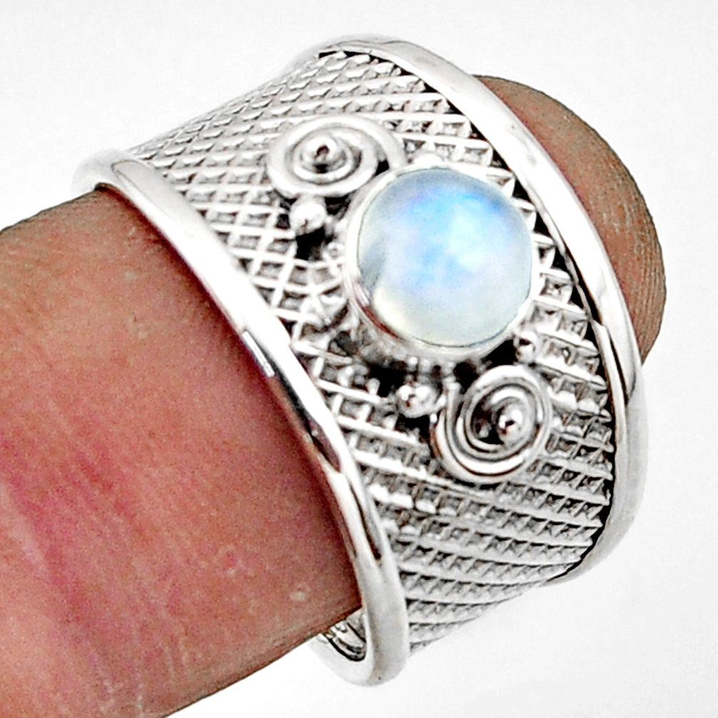 1.22cts natural rainbow moonstone 925 sterling silver ring size 7.5 r44312