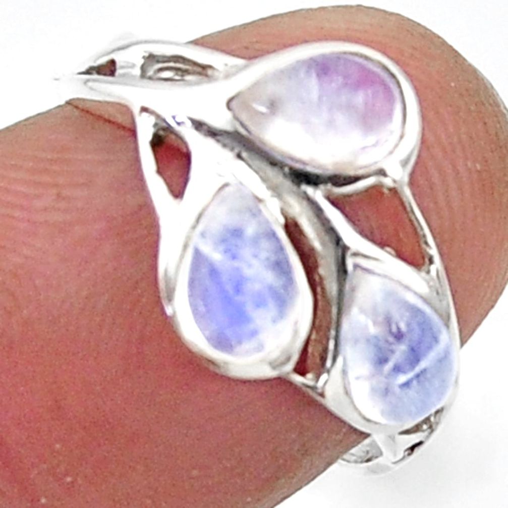 3.19cts natural rainbow moonstone 925 sterling silver ring size 6.5 r45735