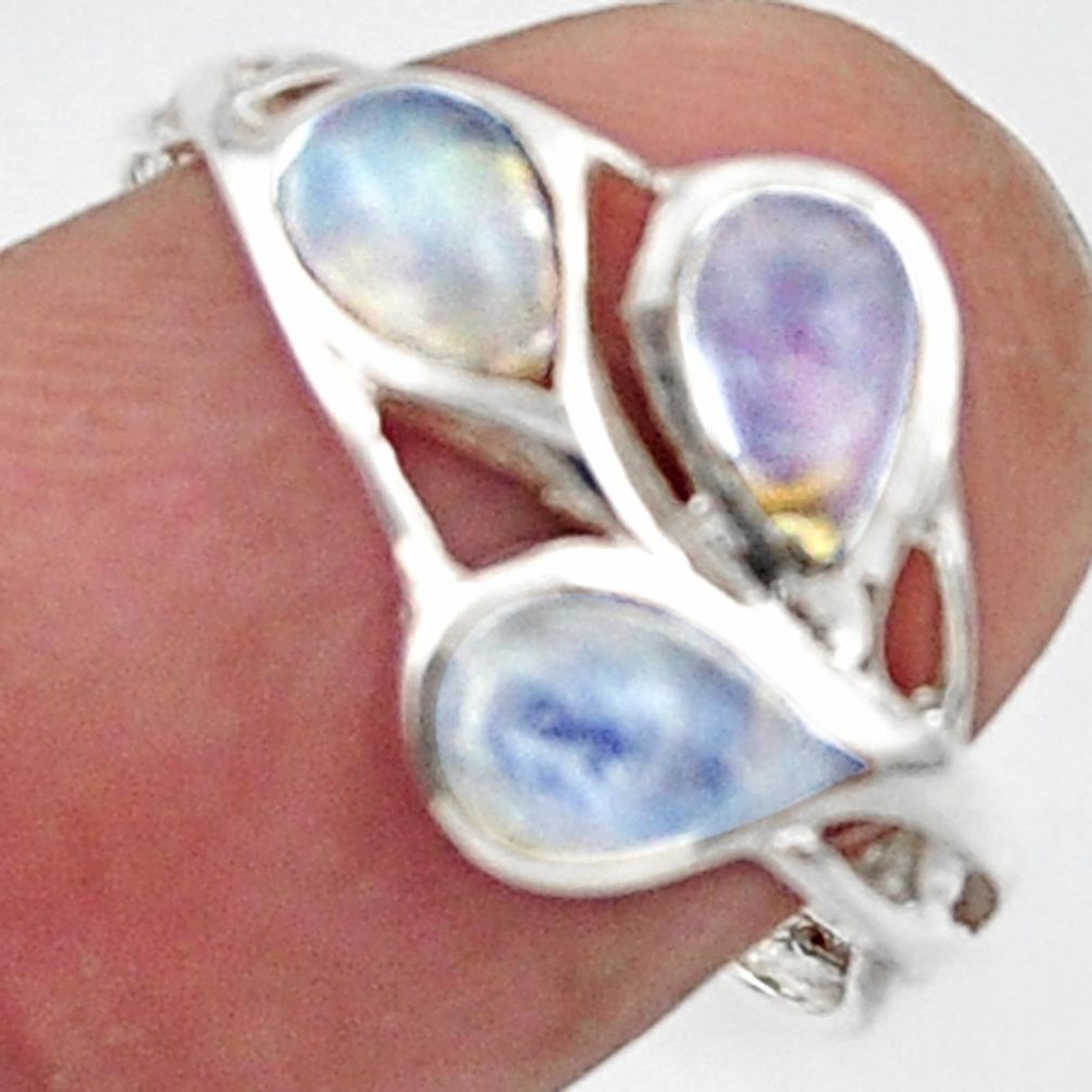 3.02cts natural rainbow moonstone 925 sterling silver ring size 7.5 r45739