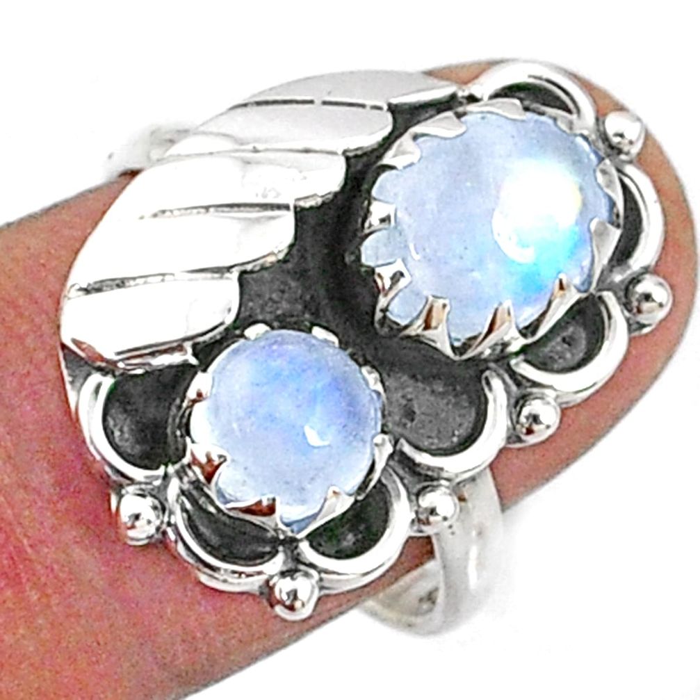 4.02cts natural rainbow moonstone 925 sterling silver ring size 7.5 r67340