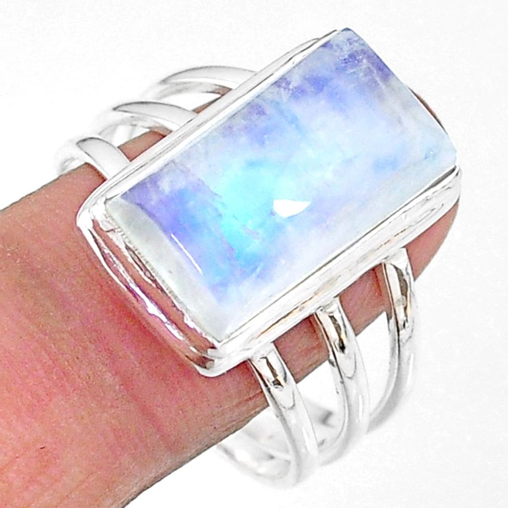10.44cts natural rainbow moonstone 925 sterling silver ring size 11.5 t18135