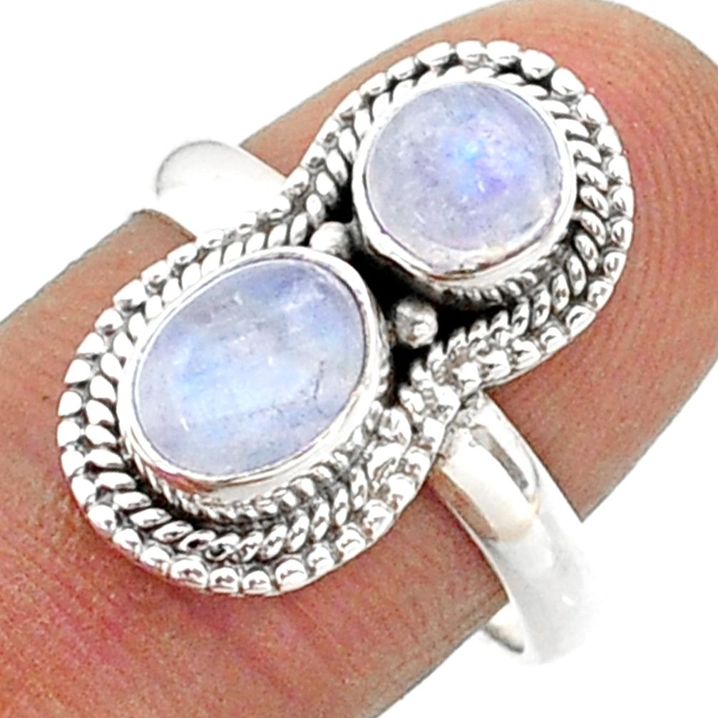 3.17cts natural rainbow moonstone 925 sterling silver ring size 8.5 t73793