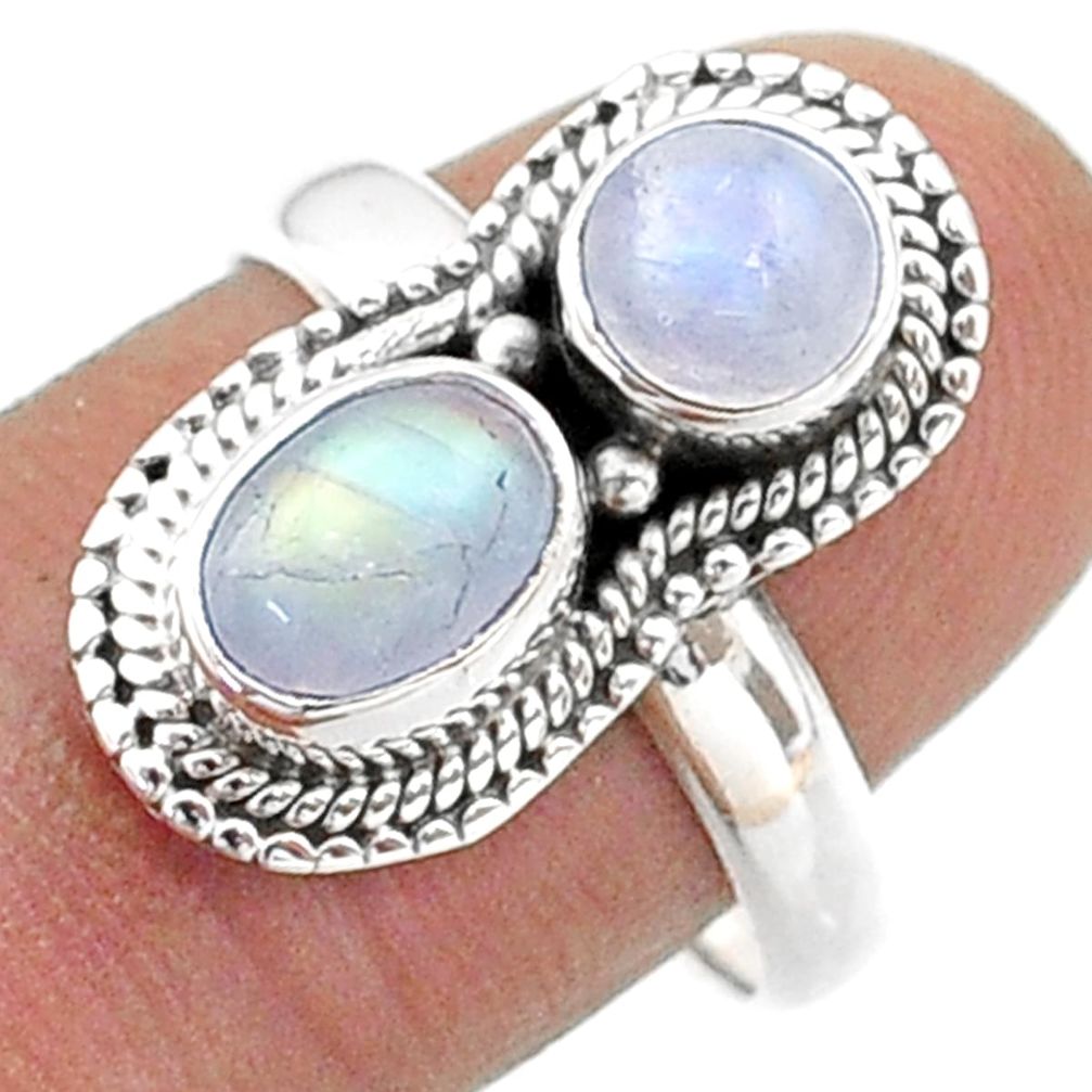 3.17cts natural rainbow moonstone 925 sterling silver ring size 8.5 t73800