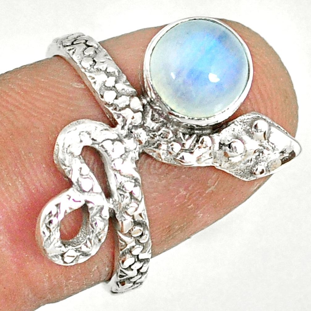 2.44cts natural rainbow moonstone 925 sterling silver snake ring size 6.5 r78616