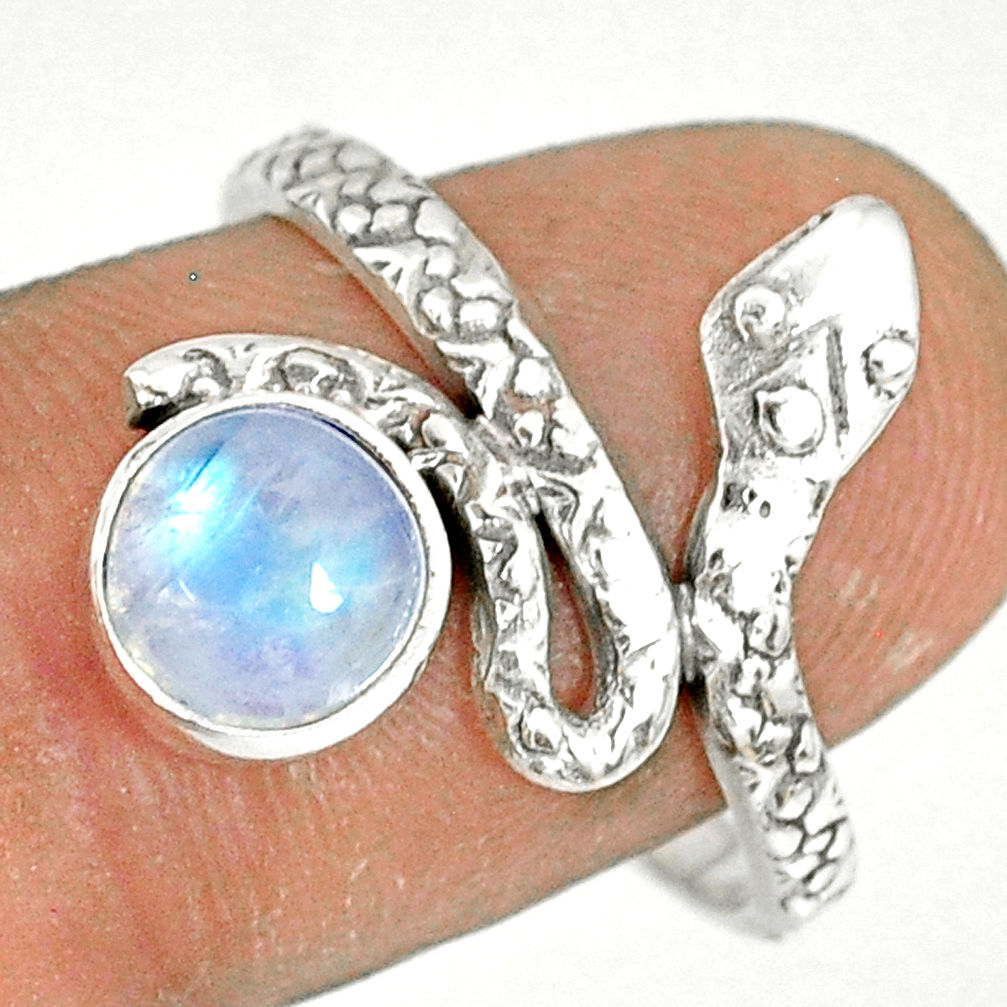 2.39cts natural rainbow moonstone 925 sterling silver snake ring size 8.5 r78638