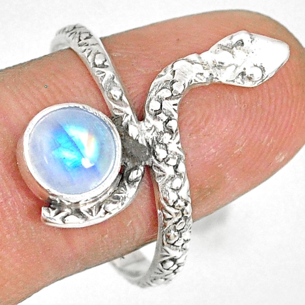 2.43cts natural rainbow moonstone 925 sterling silver snake ring size 9.5 r78656