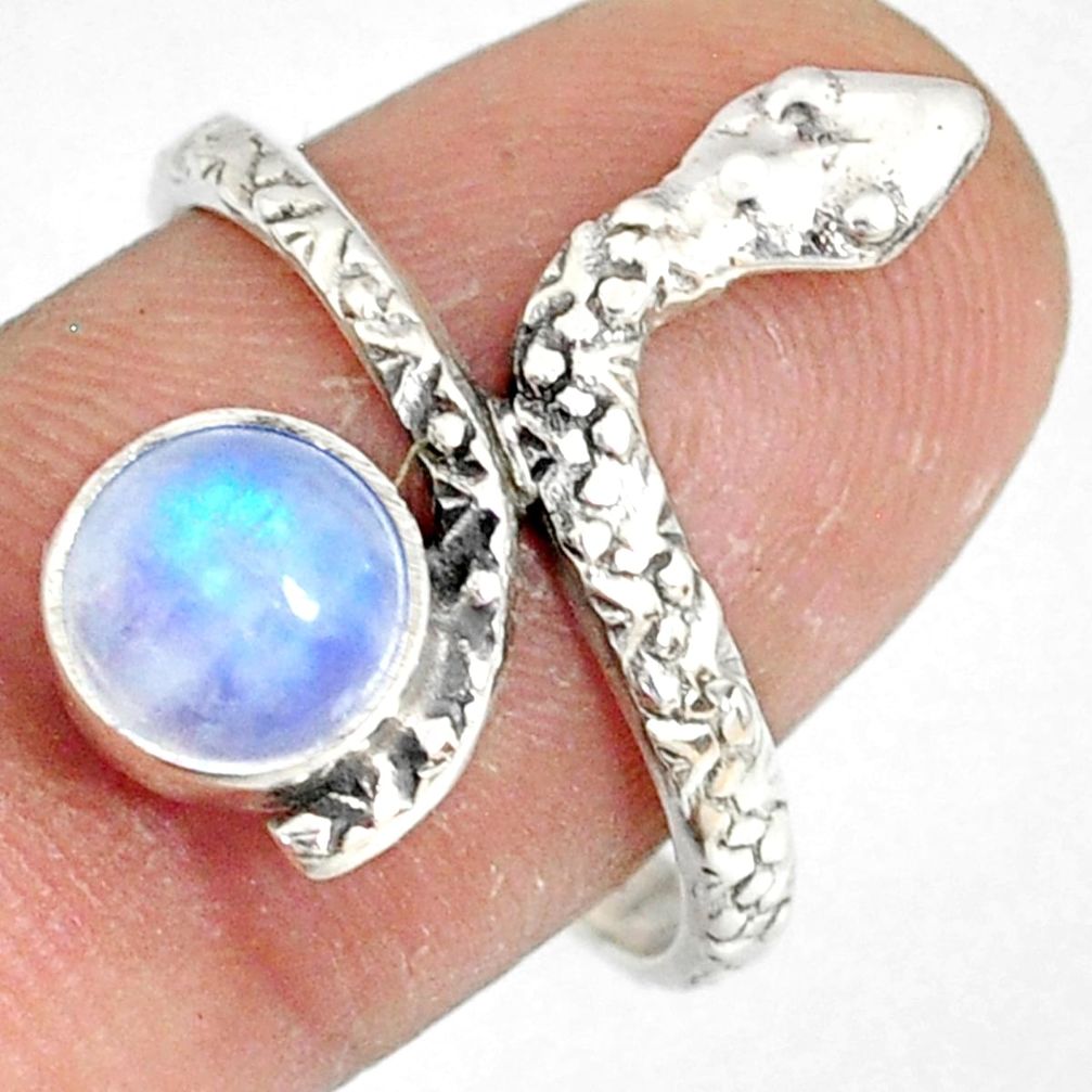 2.78cts natural rainbow moonstone 925 sterling silver snake ring size 9.5 r78679