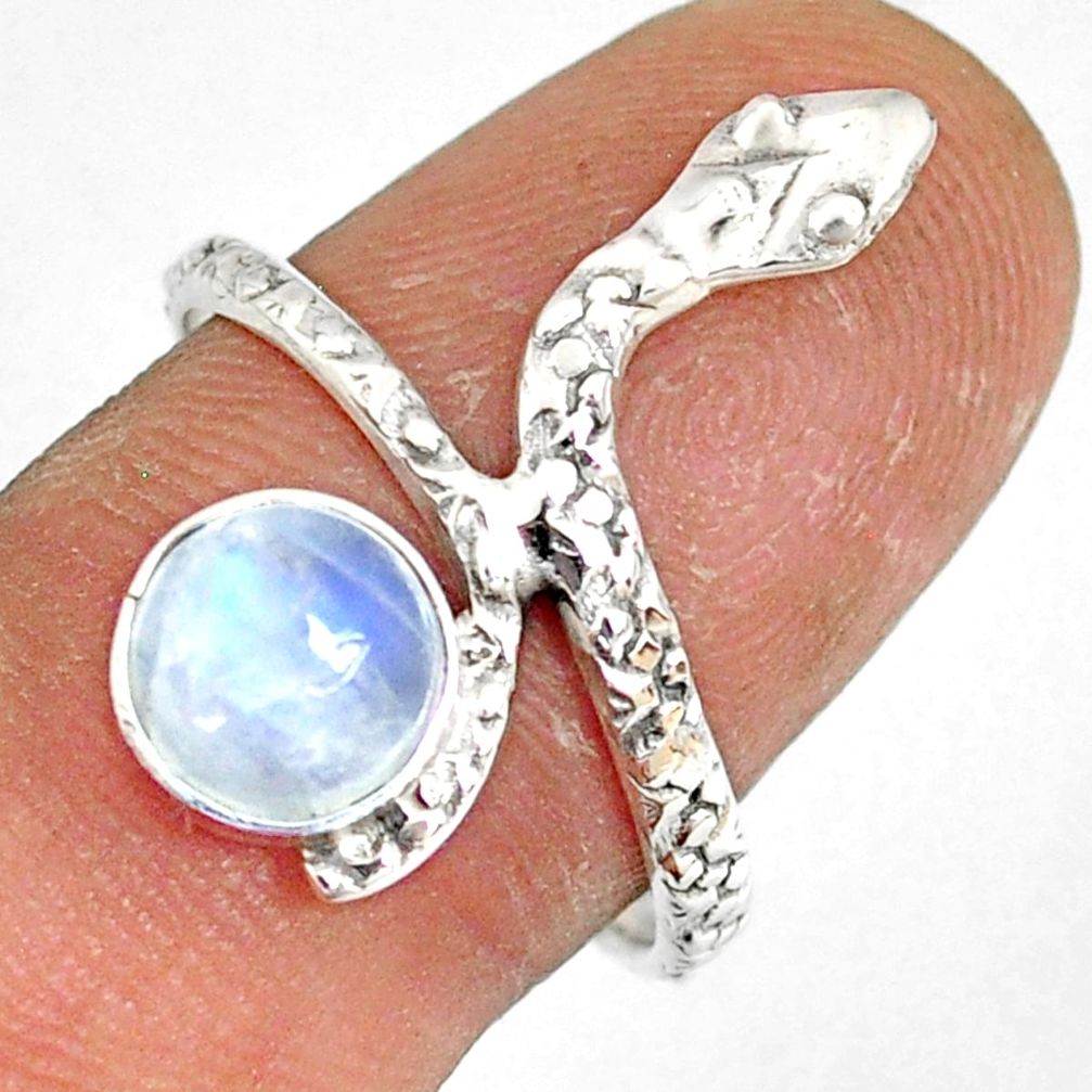 2.44cts natural rainbow moonstone 925 sterling silver snake ring size 8.5 r78698