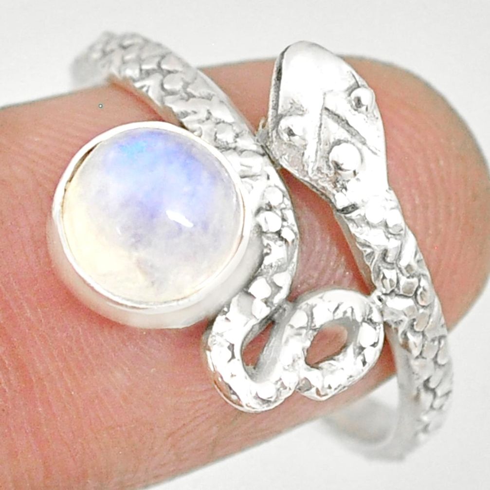2.55cts natural rainbow moonstone 925 sterling silver snake ring size 9.5 r82578