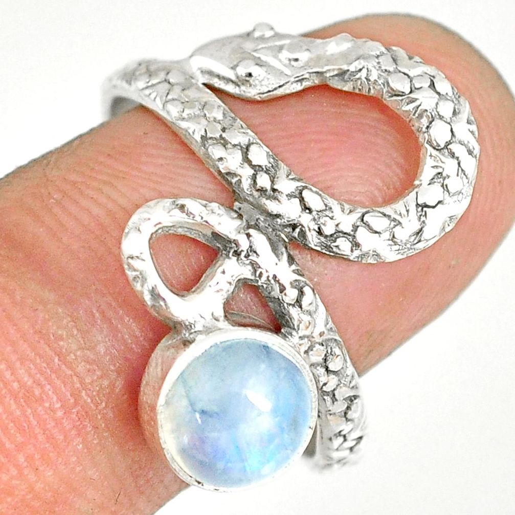 2.41cts natural rainbow moonstone 925 sterling silver snake ring size 9.5 r82593