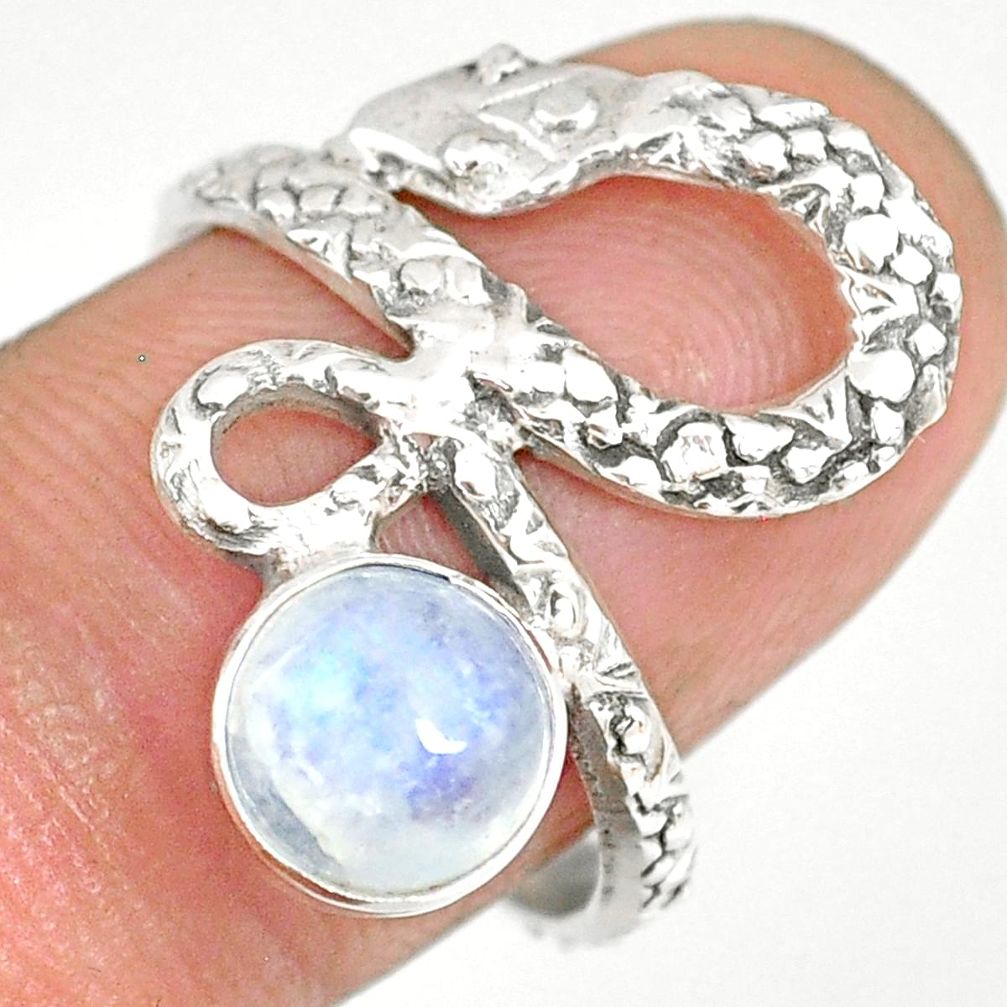 2.67cts natural rainbow moonstone 925 sterling silver snake ring size 7.5 r82595