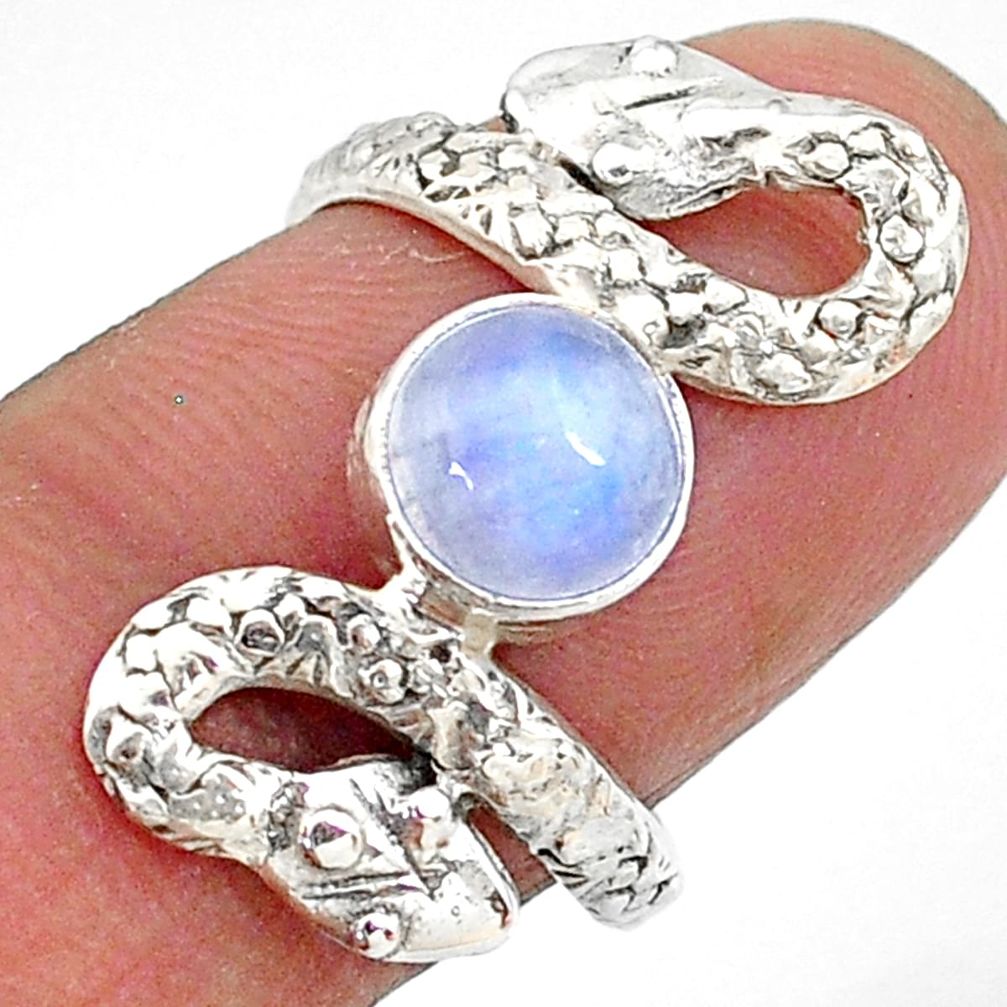 2.72cts natural rainbow moonstone 925 sterling silver snake ring size 7 t11099