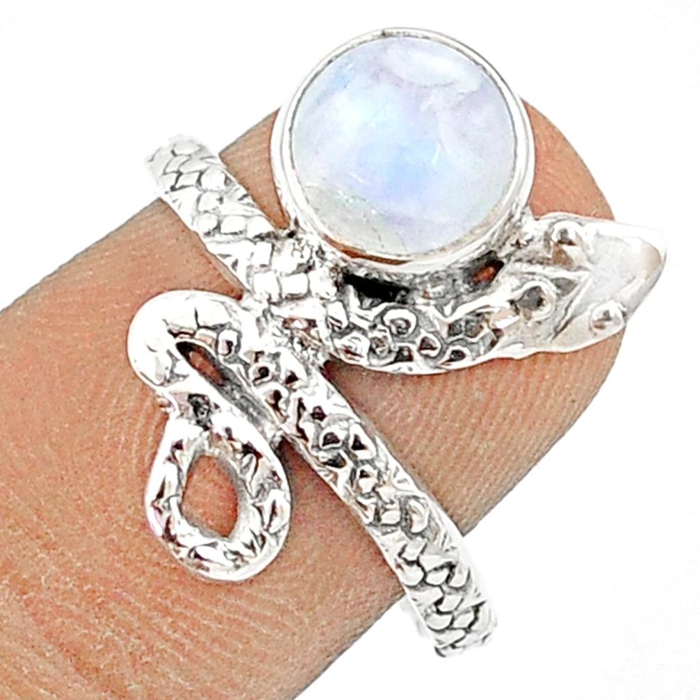 3.06cts natural rainbow moonstone 925 sterling silver snake ring size 8 u29602