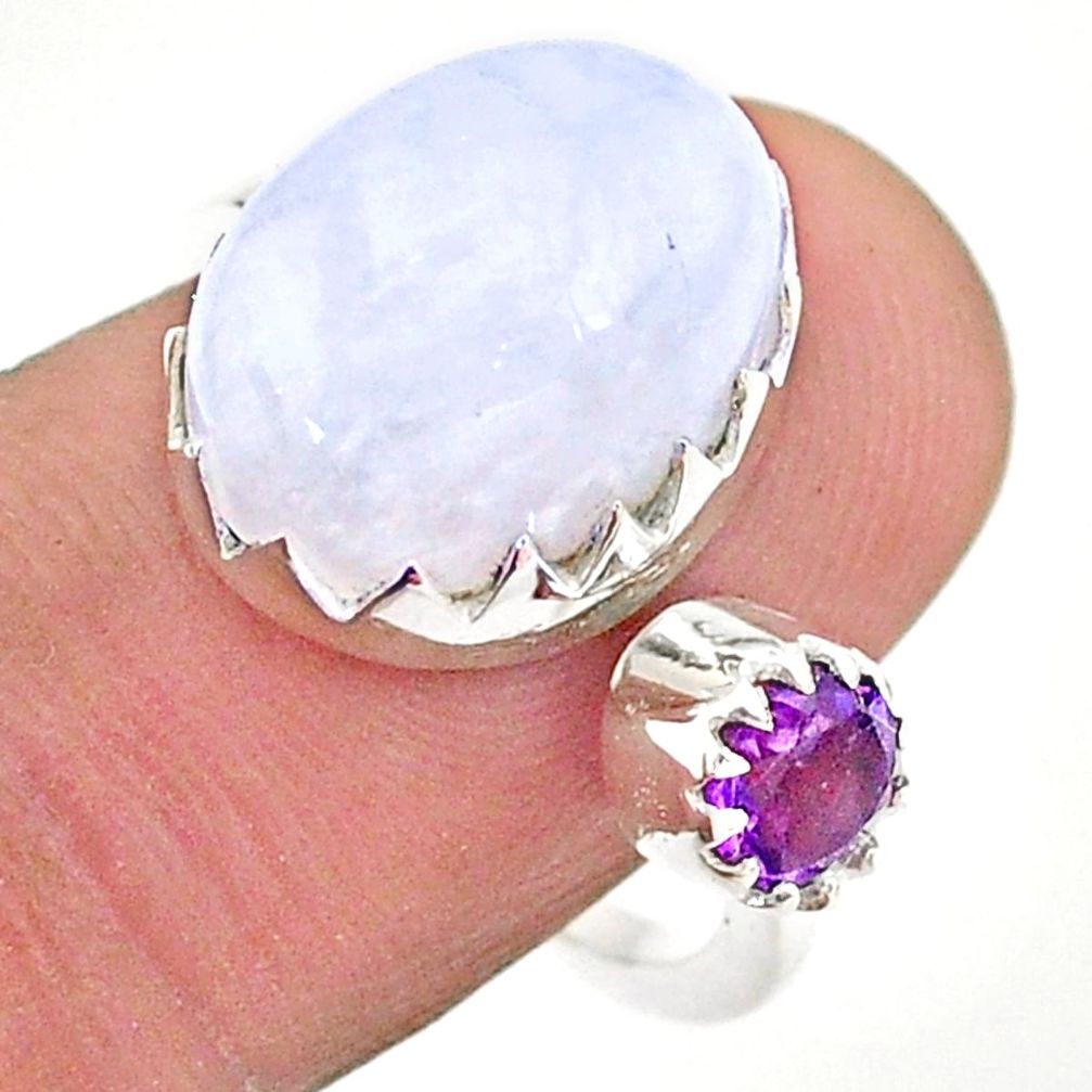 7.85cts natural rainbow moonstone amethyst silver adjustable ring size 8 t43517