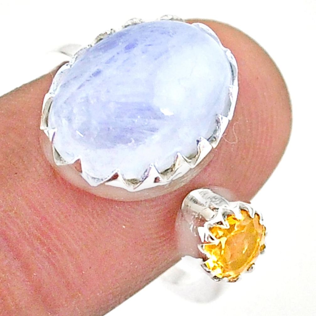 6.83cts natural rainbow moonstone citrine silver adjustable ring size 8 t43519