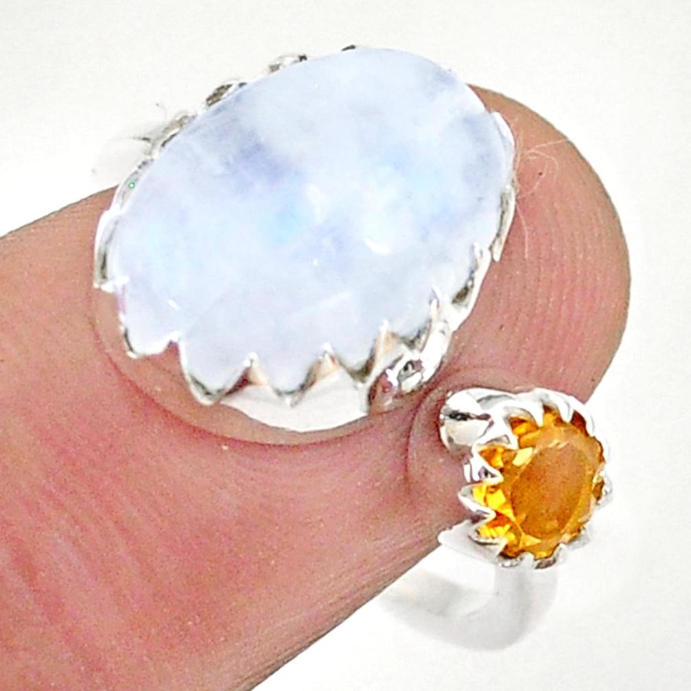 6.83cts natural rainbow moonstone citrine silver adjustable ring size 7.5 t43512