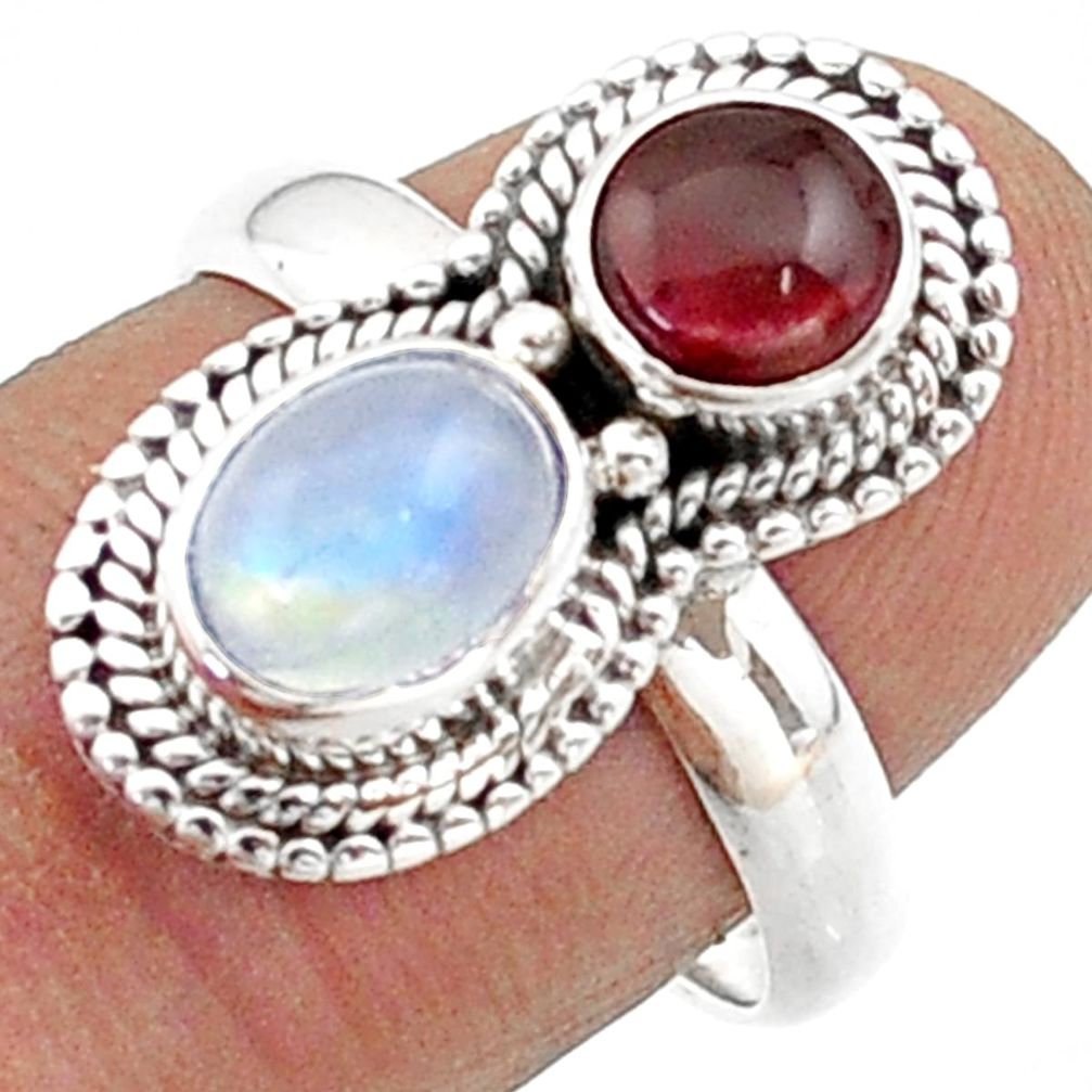 3.17cts natural rainbow moonstone garnet 925 sterling silver ring size 8 t73789