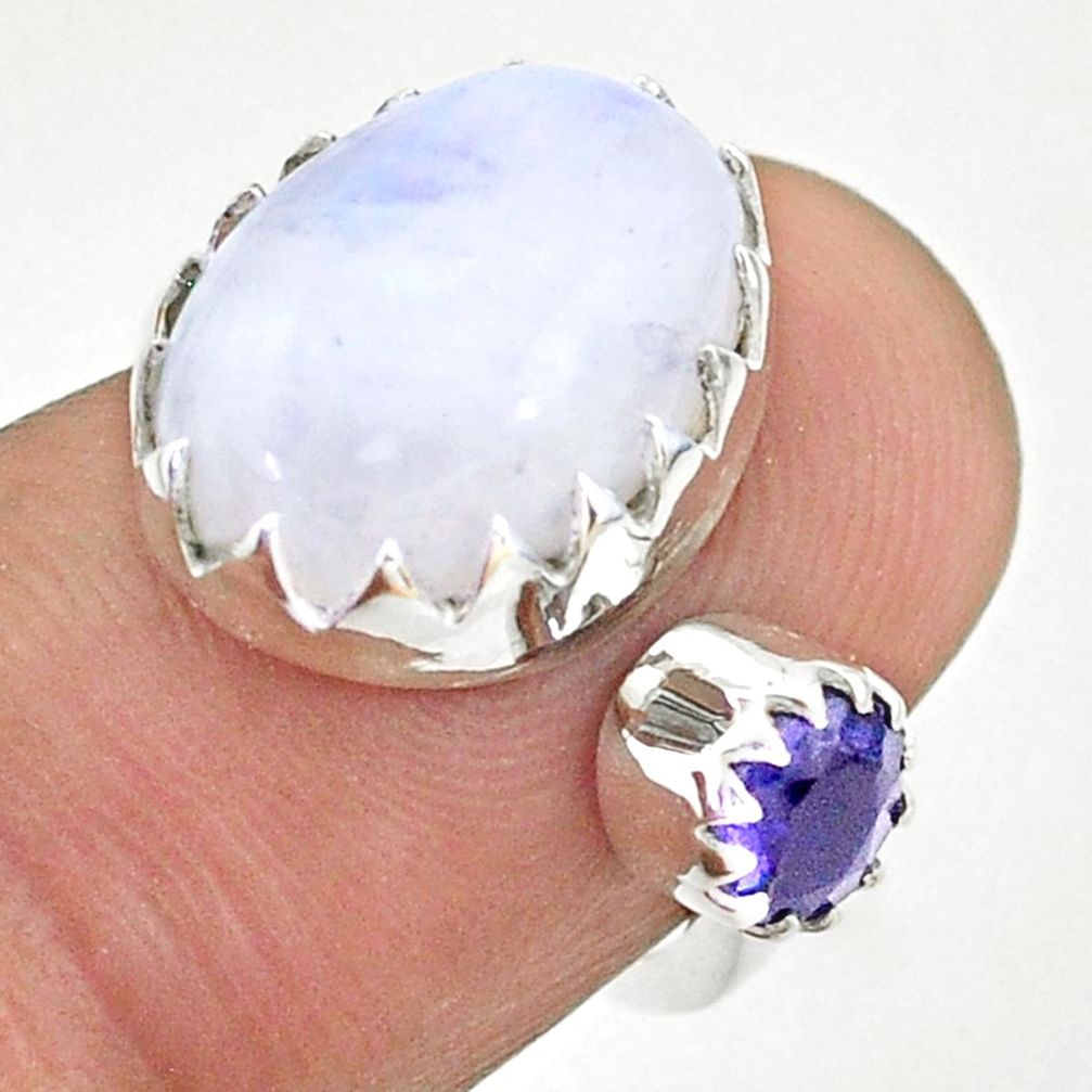 7.22cts natural rainbow moonstone iolite silver adjustable ring size 5 t43526