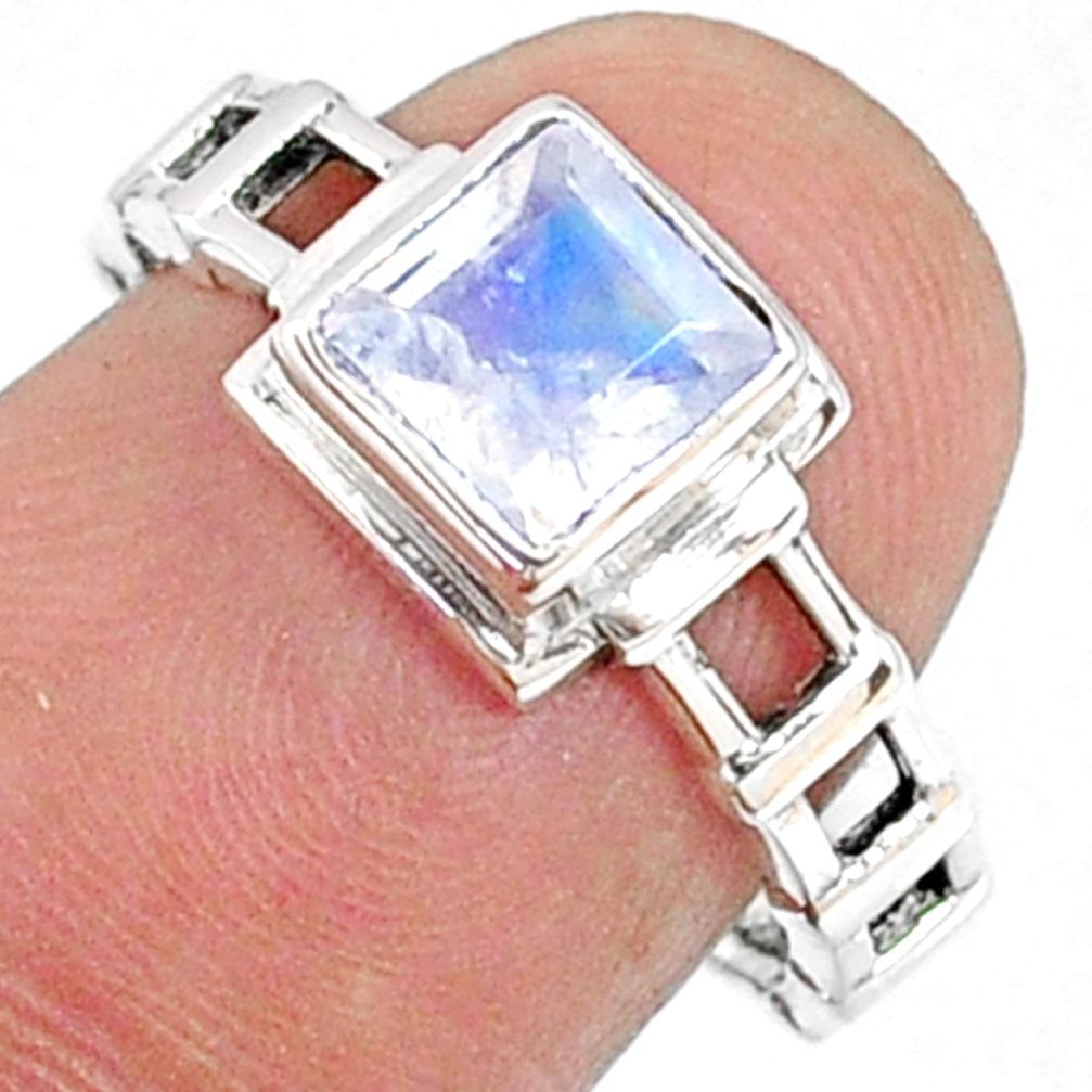 1.31cts natural rainbow moonstone octagan silver solitaire ring size 7 r68739