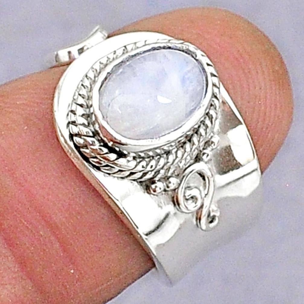 2.26cts natural rainbow moonstone oval 925 silver adjustable ring size 6 t8586