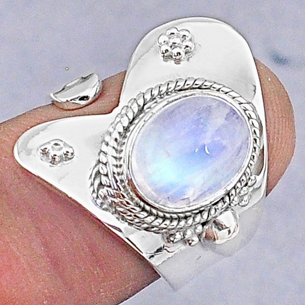 4.06cts natural rainbow moonstone oval 925 silver adjustable ring size 7.5 t8572