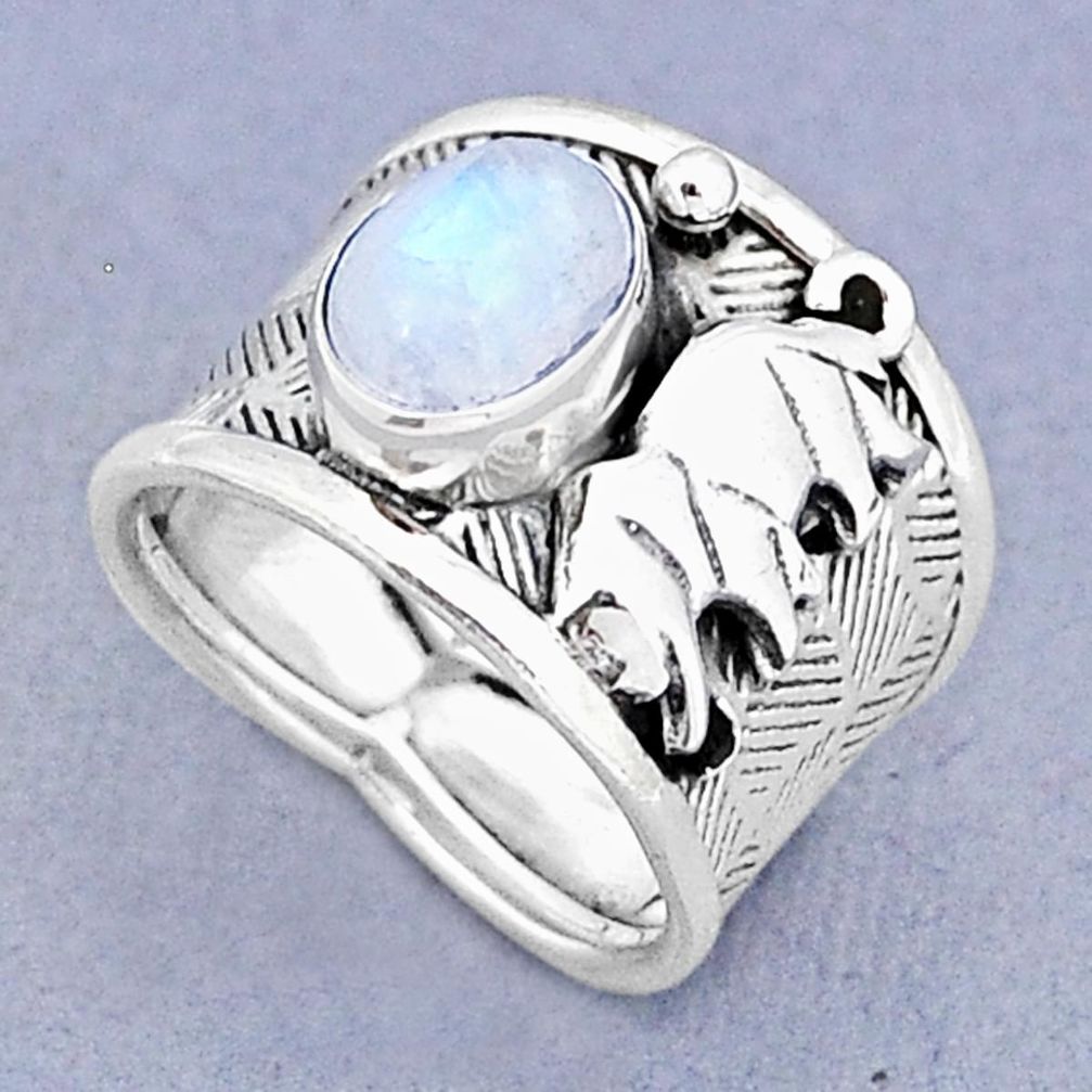 2.92cts natural rainbow moonstone oval 925 silver elephant ring size 6.5 y3567