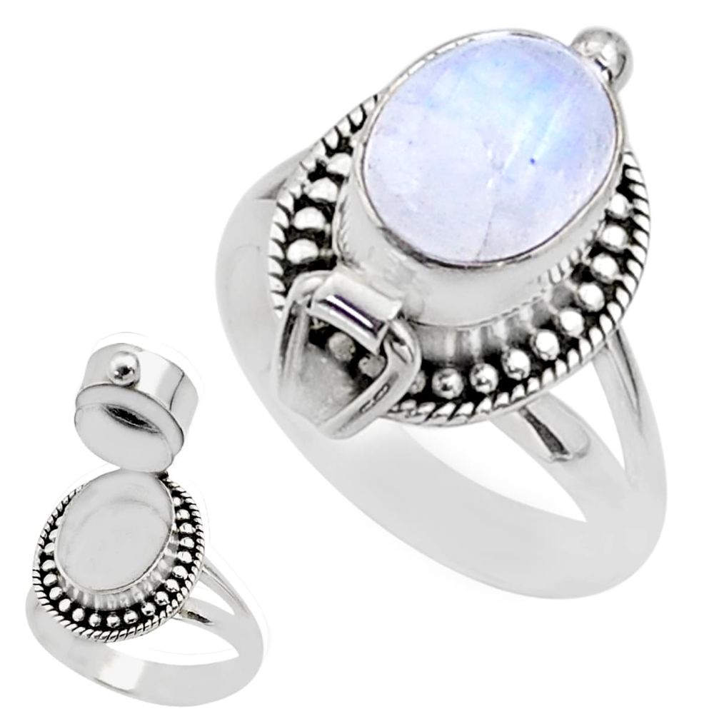 4.07cts natural rainbow moonstone oval 925 silver poison box ring size 7 t73060