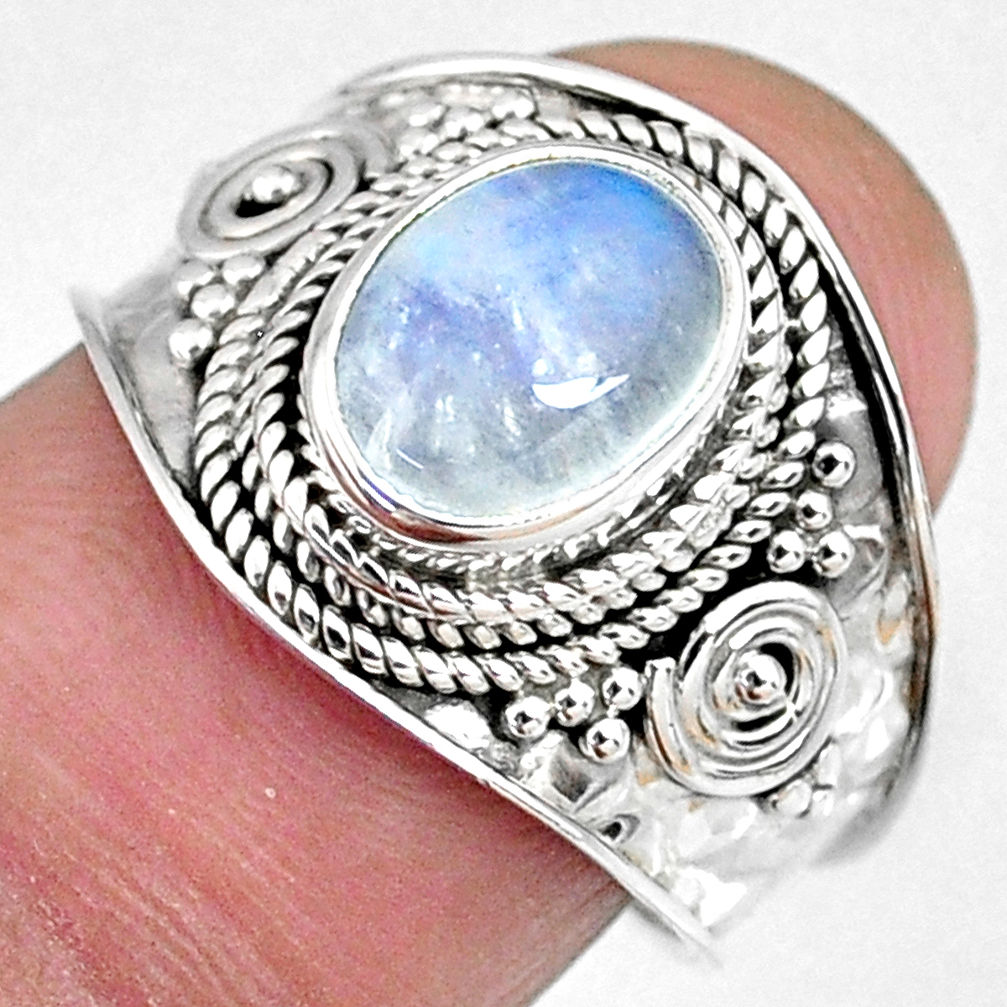 3.26cts natural rainbow moonstone oval 925 silver solitaire ring size 7 r58396