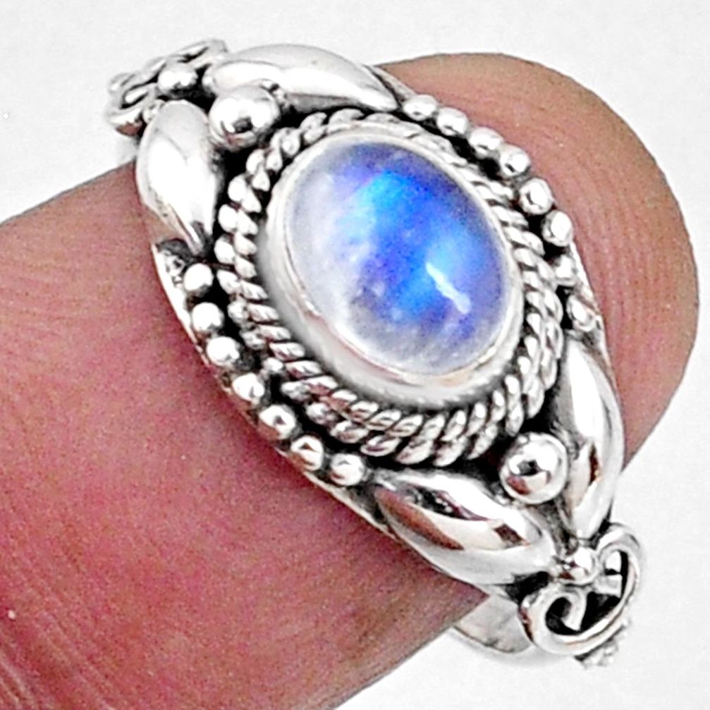 1.47cts natural rainbow moonstone oval 925 silver solitaire ring size 7 r64880