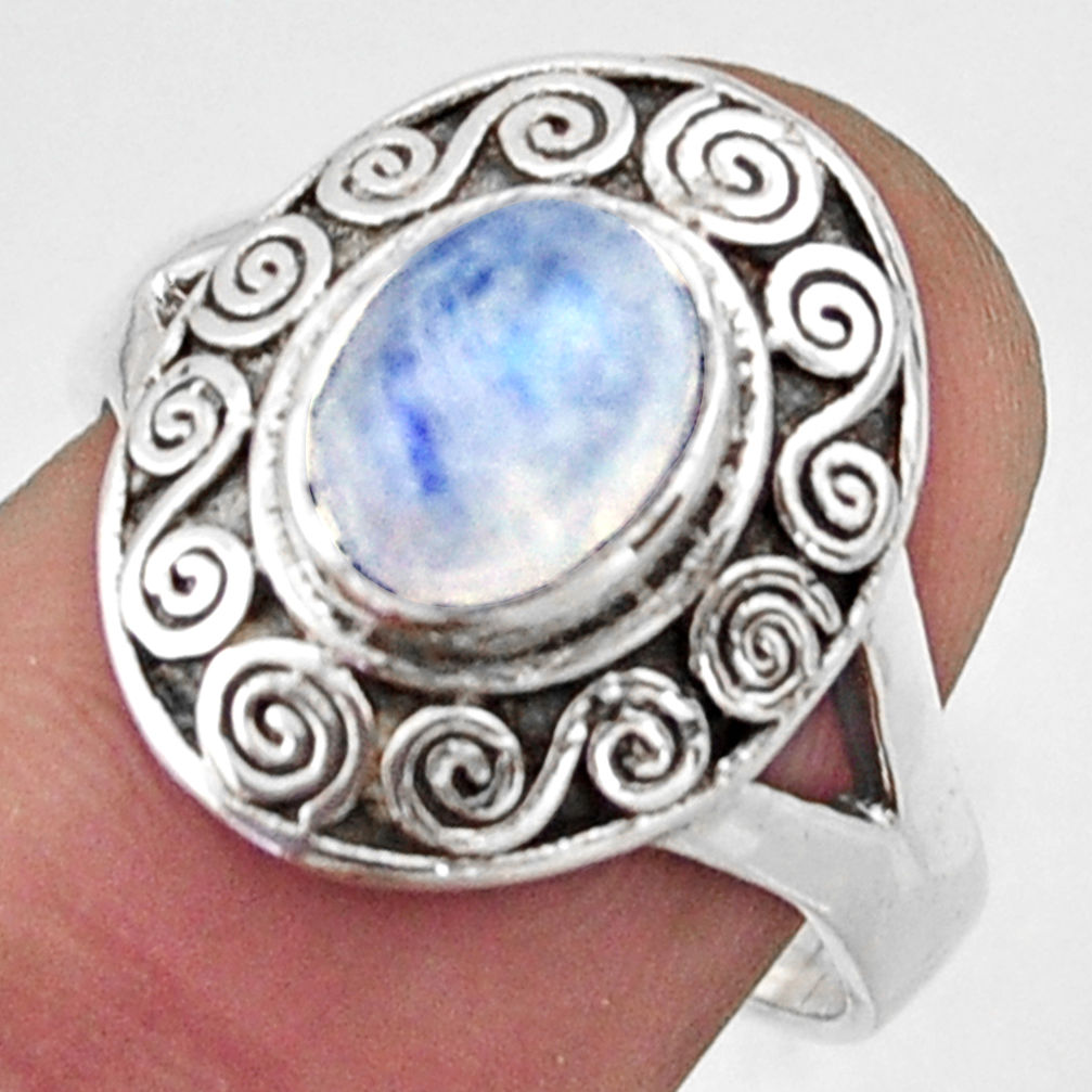 2.37cts natural rainbow moonstone oval 925 silver solitaire ring size 8 r40939